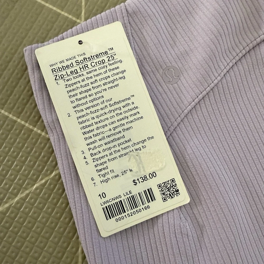 NEW Lululemon‎ Ribbed Softstreme Zip-Leg HR Cropped Pant 25